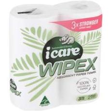 Woolworths - Icare Wipex Recycled Paper Towel White 3 Ply 120 Sheets 2 Pack