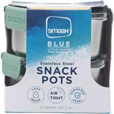 Woolworths - Smash Blue Stainless Steel Snack Pots 200ml Assorted 2 Pack