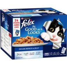 Woolworths - Felix Ocean Menus In Jelly Cat Food Tuna Salmon & Sardine 24 Pack