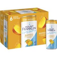 Woolworths - Mount Franklin Lightly Sparkling Water Mango Flavour Cans 250ml X 6 Pack