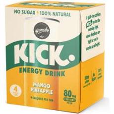 Woolworths - Remedy Kick Energy Drink Mango Pineapple Cans 250ml X 4 Pack