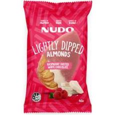Woolworths - Nudo Lightly Dipped Almonds Raspberry Dusted White Choc 40g
