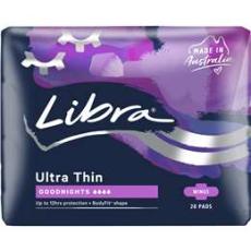Woolworths - Libra Ultra Thins Sanitary Pads Goodnights With Wings 20 Pack
