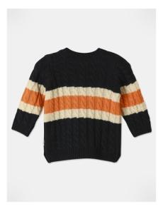 Myer - Colour Block Cable Knit Jumper in Navy