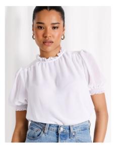 Myer - Recycled Smocked Detail Puff Sleeve Top in White