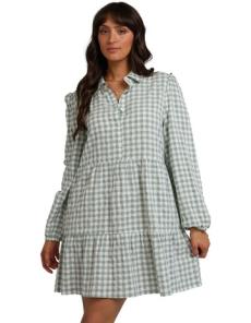 Myer - Frankie Check Long Sleeve Mini Dress in Sage