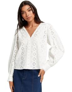 Myer - Sally Long Sleeve Cotton Embroidery Top in White