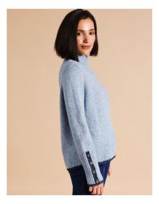Myer - Stand Neck Jumper With Tipping In Blue/ Navy