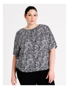 Myer - Recycled Poly Blend Gathered Neck Top in Black/White