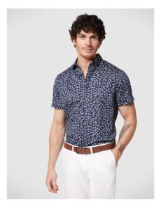 Myer - Regular Stretch Floral Printed Shirt in White/Navy