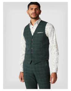 Myer - 5 Button Windowpane Check Tailored Vest in Forest Windowpane