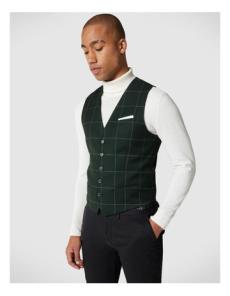Myer - 5 Button Check Tailored Vest in Forest Check