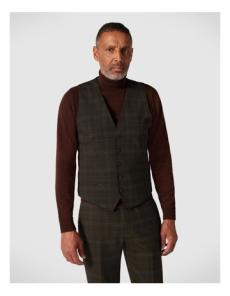 Myer - Wool Tailored Vest in Khaki Check