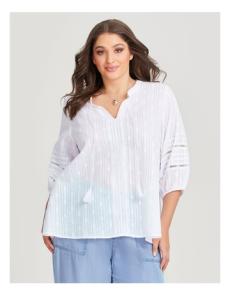 Myer - Cotton Dobby Lace Detail Blouse in White