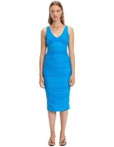 Myer - Ruched Mesh Midi Dress in Blue Jewel