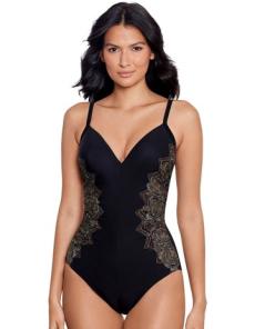 Myer - Petal Pusher Temptation Underwired Low Back Shaping Swimsuit in Black Multi