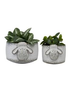 Myer - Sheep Wall Planters Set of 2 in Distressed White/Galvanized