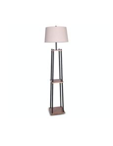 Myer - Metal Etagere Floor Lamp With Wood Shelf Light Cream Linen Fabric Shade