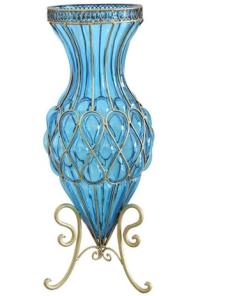 Myer - Glass Tall Floor Vase with Metal Flower Stand 67cm in Blue