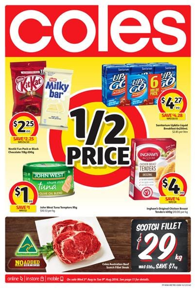 Coles Catalogue Half Prices 3 Aug - 9 Aug 2016