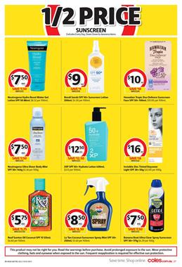 Coles Sunscreen Deals Half-Price Catalogue Sale 26 - 31 Dec 2019